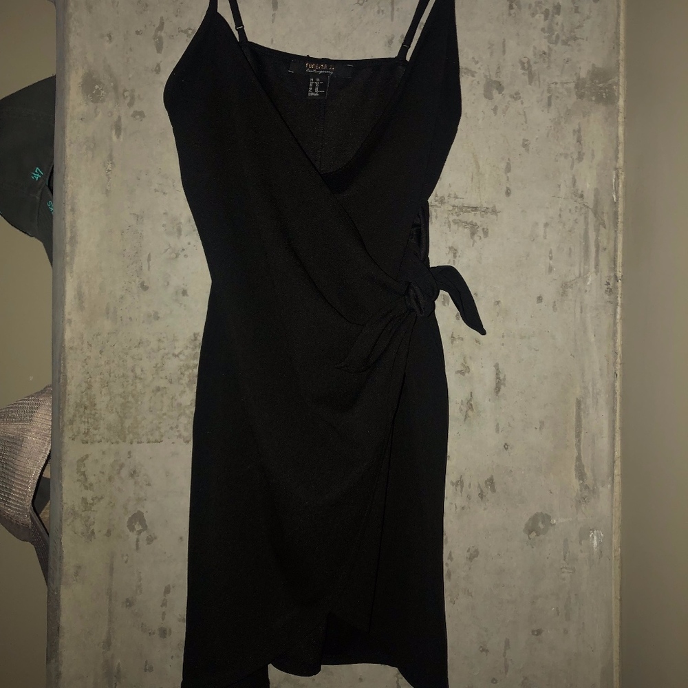 Black wrap tie-side dress
